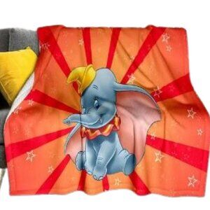 Dumbo Elephant Disney Orange Flannel Blanket Plush Cozy Soft Throw Kids Cartoon